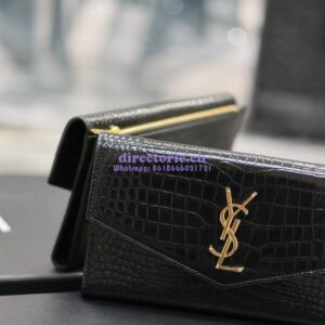 Replica Saint Laurent YSL Uptown Large Wallet in Crocodile-Embossed Shiny Leather black 582124 2