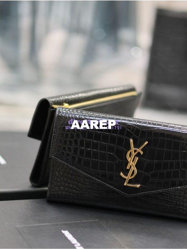 Replica Saint Laurent YSL Uptown Large Wallet in Crocodile-Embossed Shiny Leather black 582124 4