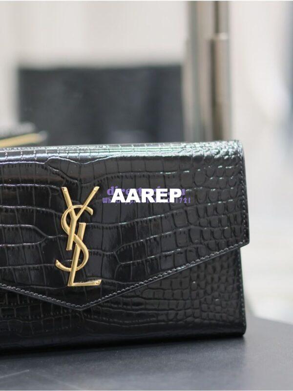 Replica Saint Laurent YSL Uptown Large Wallet in Crocodile-Embossed Shiny Leather black 582124 5