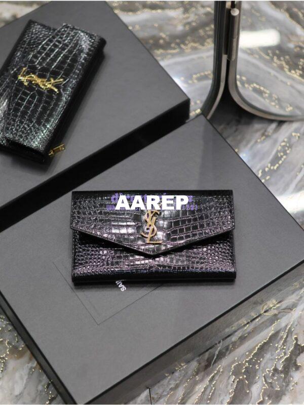 Replica Saint Laurent YSL Uptown Large Wallet in Crocodile-Embossed Shiny Leather black 582124 6