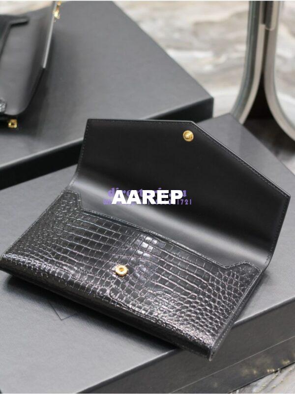 Replica Saint Laurent YSL Uptown Large Wallet in Crocodile-Embossed Shiny Leather black 582124 9
