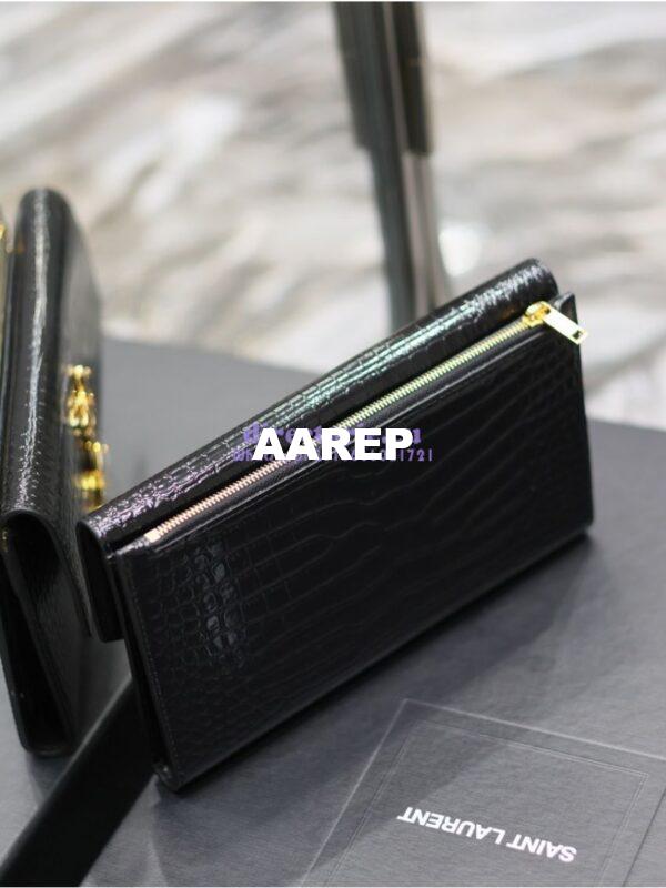 Replica Saint Laurent YSL Uptown Large Wallet in Crocodile-Embossed Shiny Leather black 582124 10