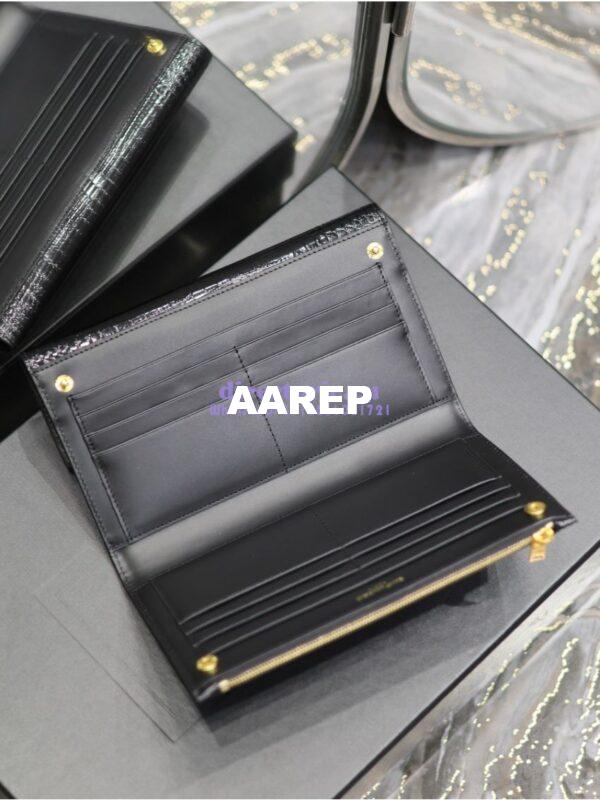 Replica Saint Laurent YSL Uptown Large Wallet in Crocodile-Embossed Shiny Leather black 582124 11