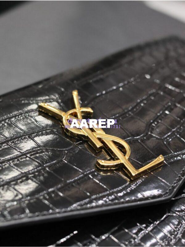 Replica Saint Laurent YSL Uptown Large Wallet in Crocodile-Embossed Shiny Leather black 582124 12