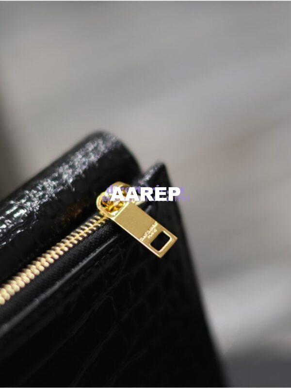 Replica Saint Laurent YSL Uptown Large Wallet in Crocodile-Embossed Shiny Leather black 582124 13