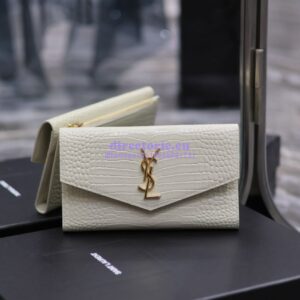 Replica Saint Laurent YSL Uptown Large Wallet in Crocodile-Embossed Shiny Leather white