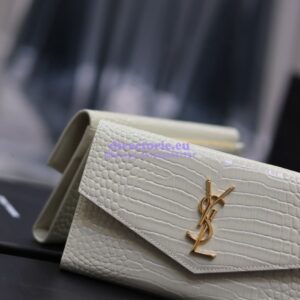 Replica Saint Laurent YSL Uptown Large Wallet in Crocodile-Embossed Shiny Leather white 2