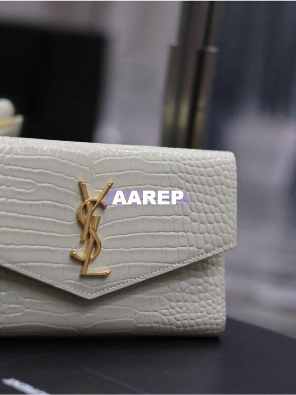 Replica Saint Laurent YSL Uptown Large Wallet in Crocodile-Embossed Shiny Leather white 5