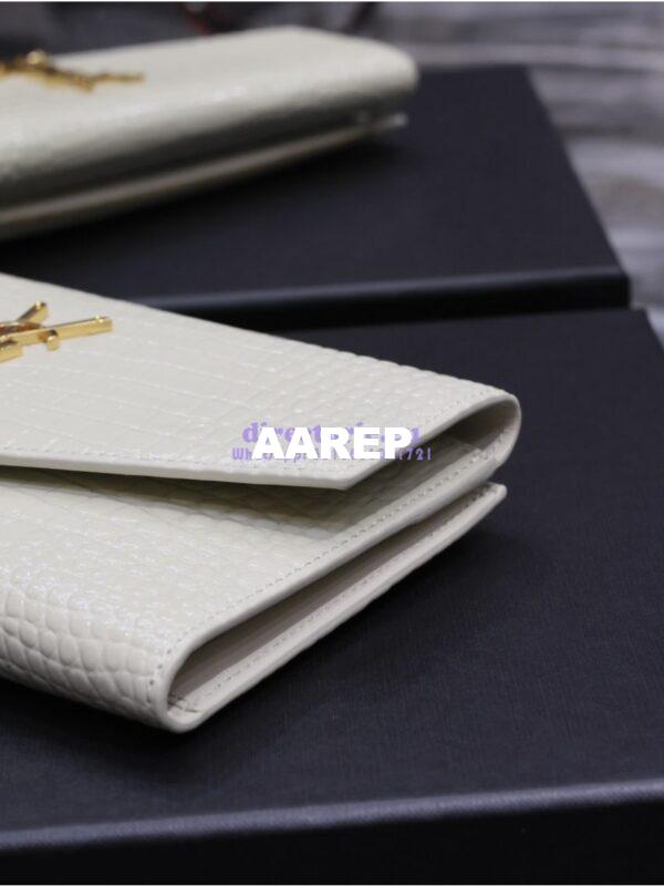 Replica Saint Laurent YSL Uptown Large Wallet in Crocodile-Embossed Shiny Leather white 8