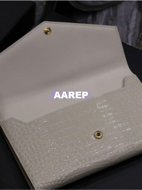 Replica Saint Laurent YSL Uptown Large Wallet in Crocodile-Embossed Shiny Leather white 9