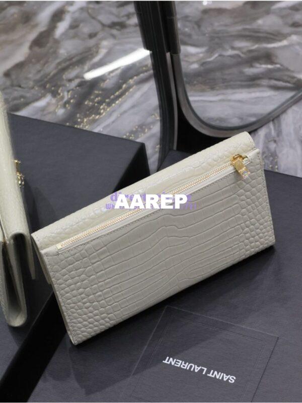 Replica Saint Laurent YSL Uptown Large Wallet in Crocodile-Embossed Shiny Leather white 10