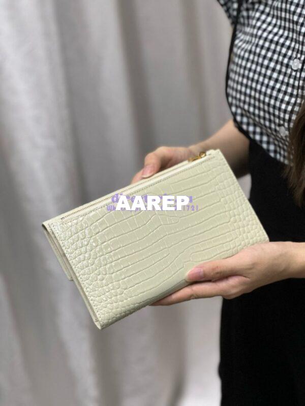 Replica Saint Laurent YSL Uptown Large Wallet in Crocodile-Embossed Shiny Leather white 22