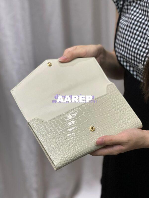 Replica Saint Laurent YSL Uptown Large Wallet in Crocodile-Embossed Shiny Leather white 23