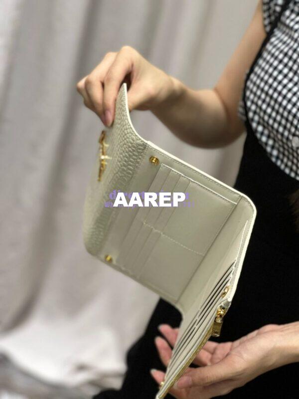 Replica Saint Laurent YSL Uptown Large Wallet in Crocodile-Embossed Shiny Leather white 25
