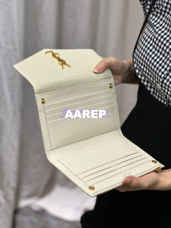 Replica Saint Laurent YSL Uptown Large Wallet in Crocodile-Embossed Shiny Leather white 26