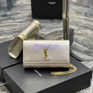 Replica YSL Saint Laurent Medium Kate Chain Bag In Pale Gold Metallic Calfskin 364021