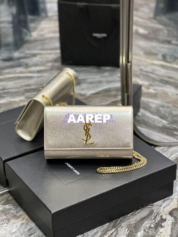 Replica YSL Saint Laurent Medium Kate Chain Bag In Pale Gold Metallic Calfskin 364021 3