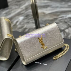 Replica YSL Saint Laurent Medium Kate Chain Bag In Pale Gold Metallic Calfskin 364021 2
