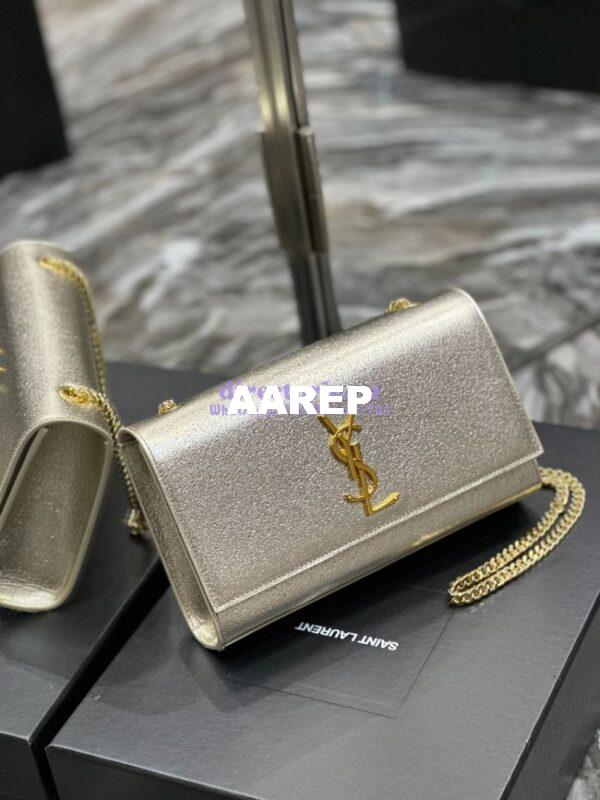 Replica YSL Saint Laurent Medium Kate Chain Bag In Pale Gold Metallic Calfskin 364021 4