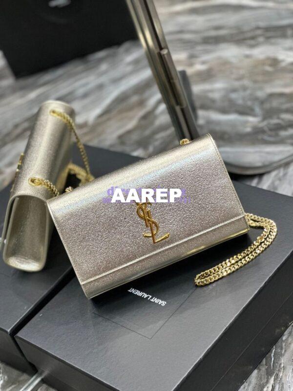 Replica YSL Saint Laurent Medium Kate Chain Bag In Pale Gold Metallic Calfskin 364021 5