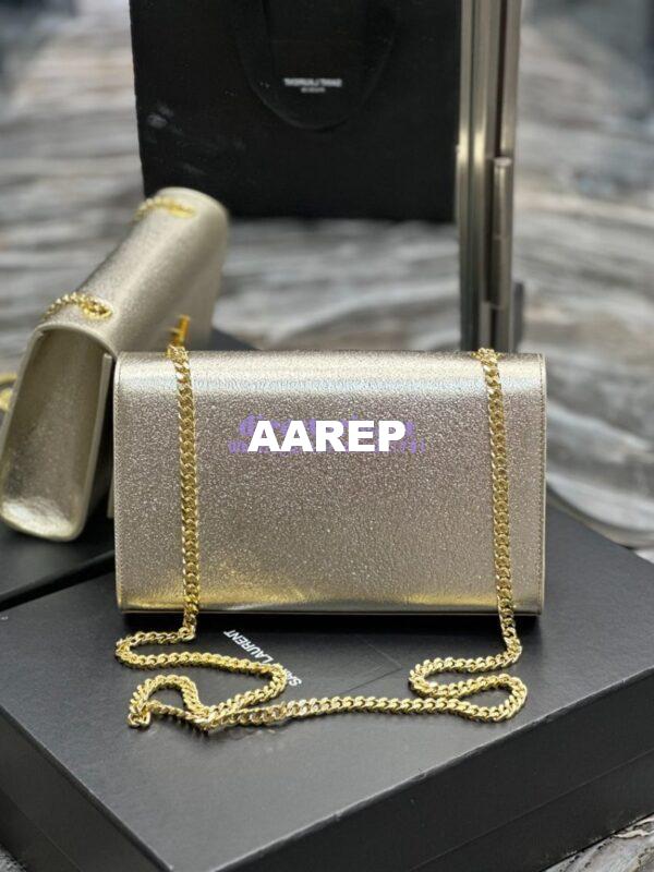 Replica YSL Saint Laurent Medium Kate Chain Bag In Pale Gold Metallic Calfskin 364021 14