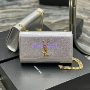 Replica YSL Saint Laurent Medium Kate Chain Bag In Silver Metallic Calfskin 364021