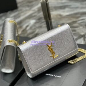 Replica YSL Saint Laurent Medium Kate Chain Bag In Silver Metallic Calfskin 364021 2