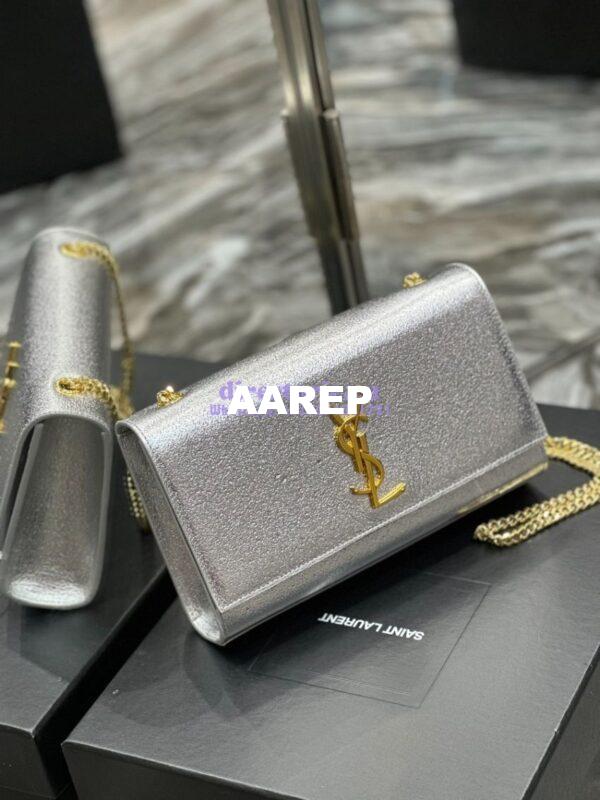 Replica YSL Saint Laurent Medium Kate Chain Bag In Silver Metallic Calfskin 364021 2