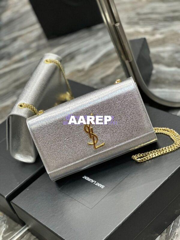 Replica YSL Saint Laurent Medium Kate Chain Bag In Silver Metallic Calfskin 364021 3