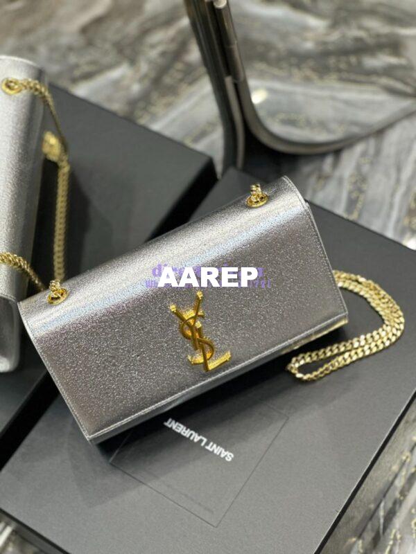 Replica YSL Saint Laurent Medium Kate Chain Bag In Silver Metallic Calfskin 364021 4