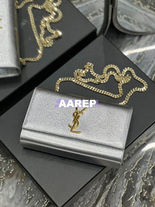 Replica YSL Saint Laurent Medium Kate Chain Bag In Silver Metallic Calfskin 364021 5