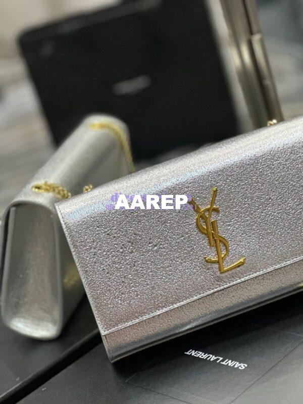 Replica YSL Saint Laurent Medium Kate Chain Bag In Silver Metallic Calfskin 364021 6