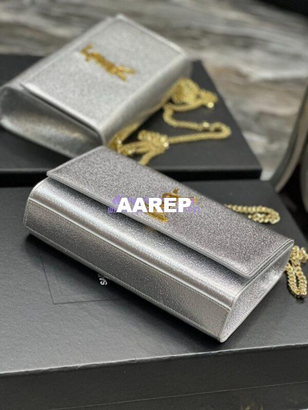 Replica YSL Saint Laurent Medium Kate Chain Bag In Silver Metallic Calfskin 364021 12