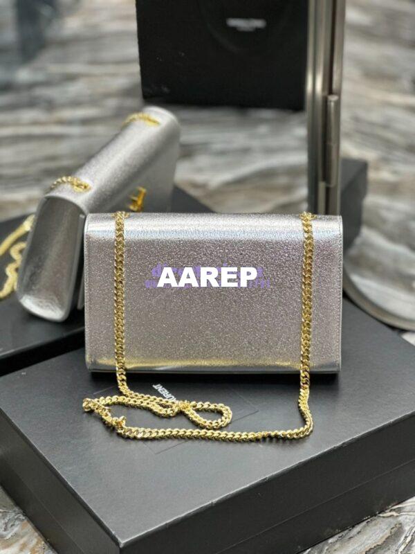 Replica YSL Saint Laurent Medium Kate Chain Bag In Silver Metallic Calfskin 364021 13