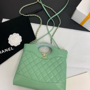 Replica Chanel 31 Mini Shopping Bag Shiny Lambskin & Gold-Tone Metal AS4133 Light Green
