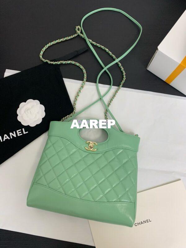 Replica Chanel 31 Mini Shopping Bag Shiny Lambskin & Gold-Tone Metal AS4133 Light Green 3