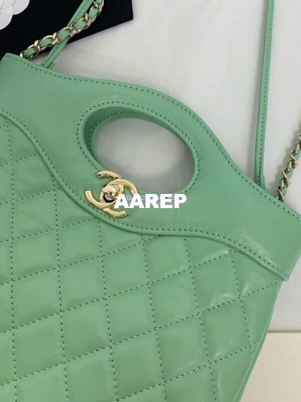 Replica Chanel 31 Mini Shopping Bag Shiny Lambskin & Gold-Tone Metal AS4133 Light Green 4