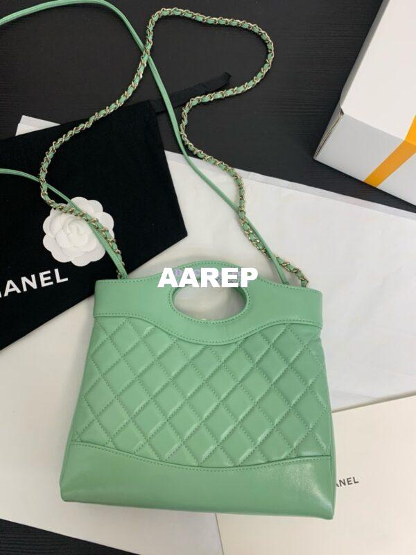 Replica Chanel 31 Mini Shopping Bag Shiny Lambskin & Gold-Tone Metal AS4133 Light Green 11