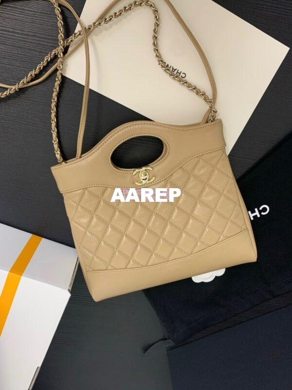 Replica Chanel 31 Mini Shopping Bag Shiny Lambskin & Gold-Tone Metal AS4133 Beige