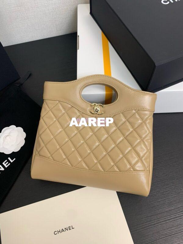 Replica Chanel 31 Mini Shopping Bag Shiny Lambskin & Gold-Tone Metal AS4133 Beige 2