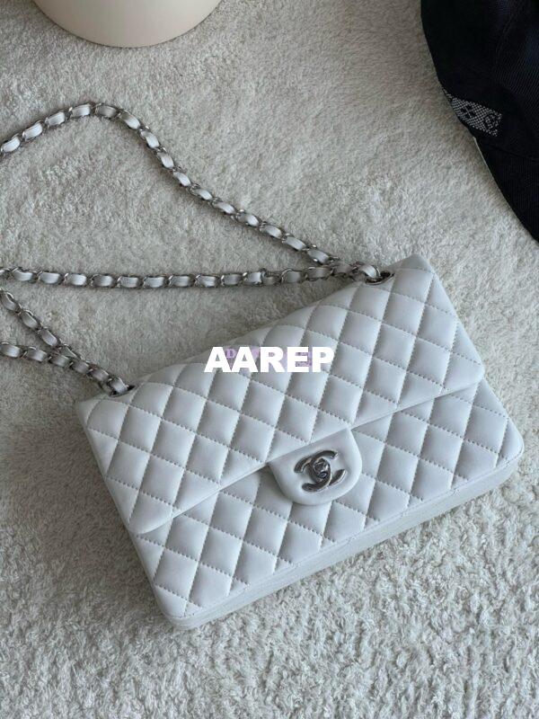 Replica Chanel Medium CF Classic Double Flap Bag Quilted Lambskin White