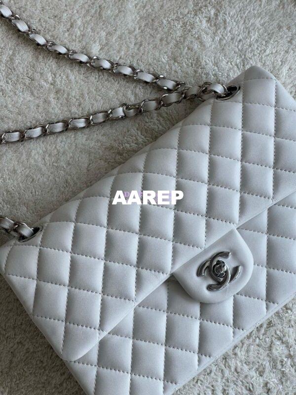 Replica Chanel Medium CF Classic Double Flap Bag Quilted Lambskin White 2