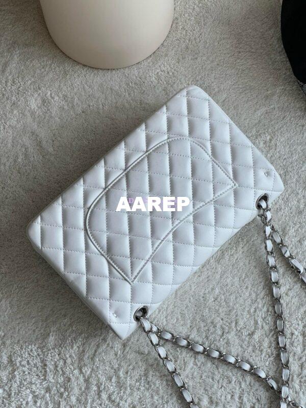 Replica Chanel Medium CF Classic Double Flap Bag Quilted Lambskin White 3
