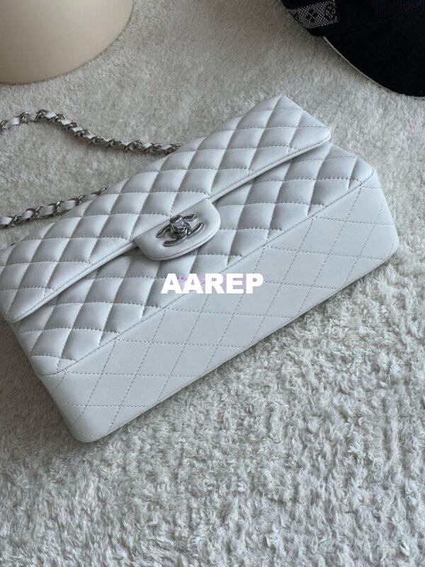 Replica Chanel Medium CF Classic Double Flap Bag Quilted Lambskin White 4