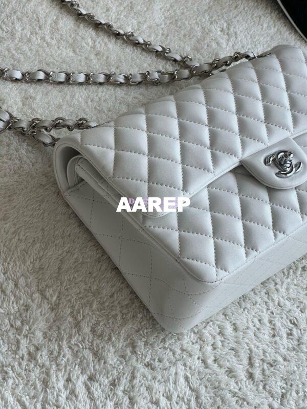 Replica Chanel Medium CF Classic Double Flap Bag Quilted Lambskin White 5