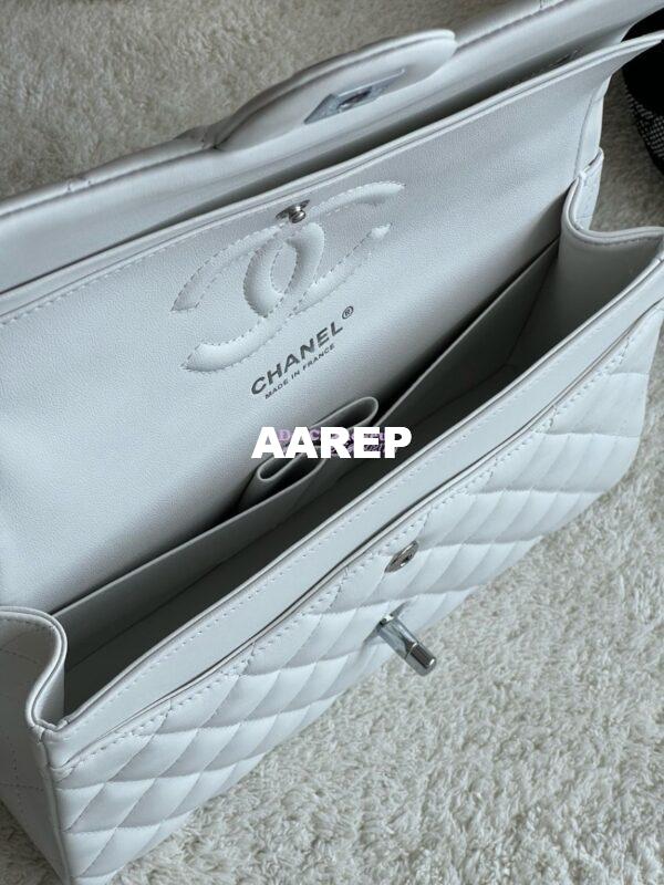 Replica Chanel Medium CF Classic Double Flap Bag Quilted Lambskin White 8