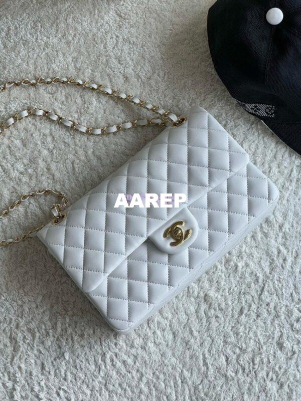 Replica Chanel Medium CF Classic Double Flap Bag Quilted Lambskin White 10