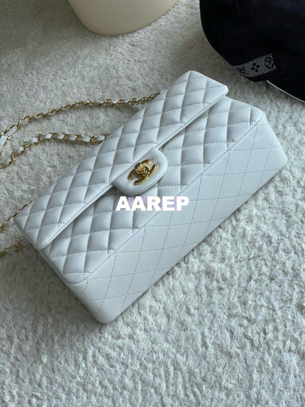 Replica Chanel Medium CF Classic Double Flap Bag Quilted Lambskin White 11