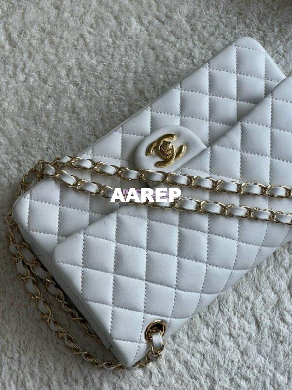 Replica Chanel Medium CF Classic Double Flap Bag Quilted Lambskin White 12