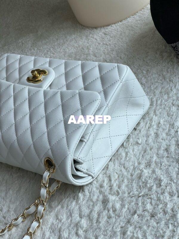 Replica Chanel Medium CF Classic Double Flap Bag Quilted Lambskin White 13